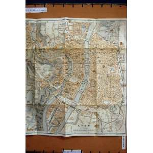  MAP 1909 STREET PLAN TOWN LYON FRANCE RHONE RIVER: Home 