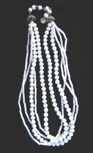 Pretty White Milk Glass Multi Strand Bead Necklace  
