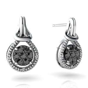  14K White Gold Black Diamond Love Knot Earrings: Jewelry