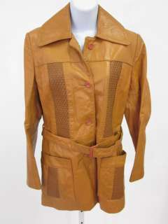 VINTAGE PETER CARUSO Tan Leather Belted Long Coat Sz M  