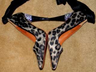 LANVIN Hearts H&M Collection Leopard Wrap Rhinestone Heels Shoes US 9 