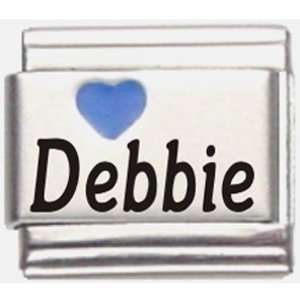    Debbie Dark Blue Heart Laser Name Italian Charm Link Jewelry