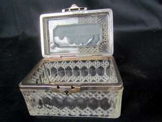   Antique 1911 signed Russian Glass Jewelry Casket Box, Black Lab Dog