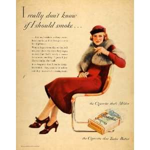  1933 Ad Liggett & Myers Chesterfield Cigarette Lady Red 