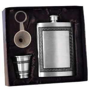  Visol Kalos Greek Design Pewter 6 oz Flask Gift Set 