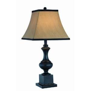 Table Lamp with Tan Fabric Shade in Dark Bronze Finish  