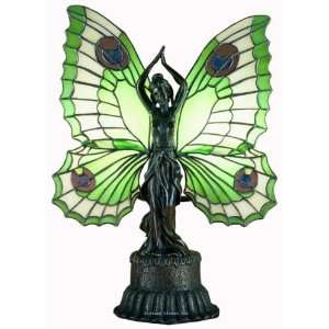 Butterfly Lady Green Accent Tiffany Stained Glass Table Lamp 17 Inches 