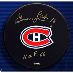  Elmer Lach Signed Canadiens Hockey Puck   HOF Everything 