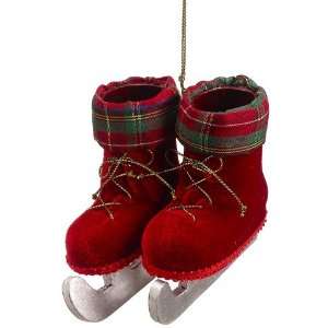  3.5 Plaid Ice Skates Ornament Red (Pack of 12)