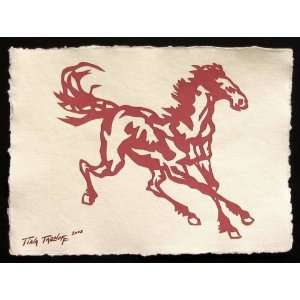   Handmade Papercut Art   Red Galloping Horse Silhouette