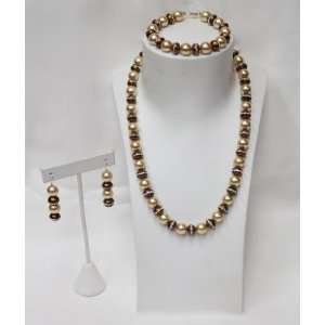  NJ design gold and brown pearl Jewelry set with Swarovski 