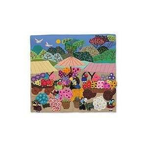   Cotton applique wall hanging, Women Selling Flowers