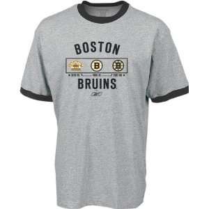  Boston Bruins  Grey  Logo History Ringer T Shirt Sports 