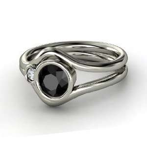 Sheltering Sky Ring, Round Black Diamond 14K White Gold Ring with 
