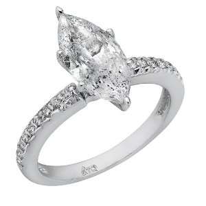   Marquise Cut Diamond Solitaire Engagement Ring Pave Set Side Diamonds