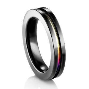  Black Titanium Ring with Rainbow Anodized Groove: Jewelry