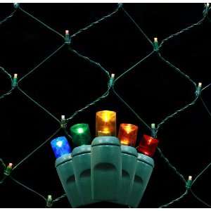 Multi: Red, Blue, Amber, Green, Gold 5mm LED Net Lights on Green Wire 