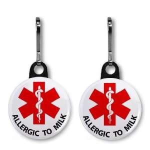 ALLERGIC TO MILK Medical Alert 2 Pack 1 inch Zipper Pull Charms