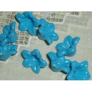  Opaque Blue Lucite Lily Flower Beads 13mm Arts, Crafts 