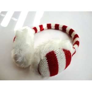  Faux fur earmuffs (Red and White Stripe) 