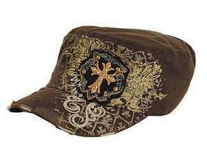 Leader Original Vintage Distressed Rhinestone Cross Hat Cap  