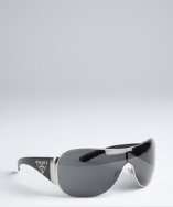 Prada silver metal logo wrap shield sunglasses style# 319995601