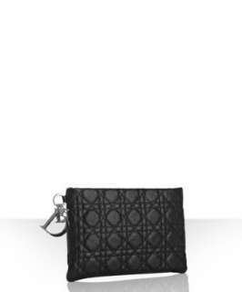 Christian Dior black coated canvas Panarea cannage quilted clutch 