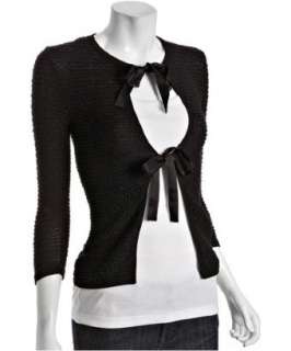 black textured cotton bow front cardigan sweater   up to 