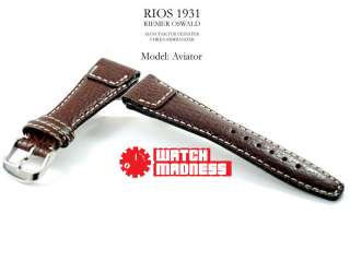 Rios Aviator Watch Leather Strap Genuine Buffalo 20 22  