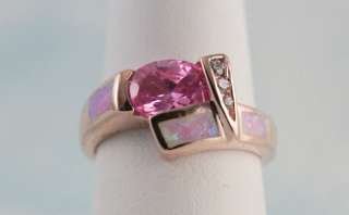  Fire Opal & Pink Sapphire Ring Rose Gold Sterling #6 to 10   50% Off 