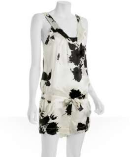 Karen Zambos Vintage Couture white floral silk scalloped shorts jumper 