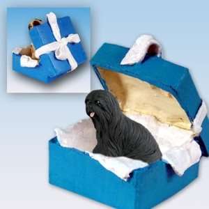  Lhasa Apso Blue Gift Box Dog Ornament   Black: Home 
