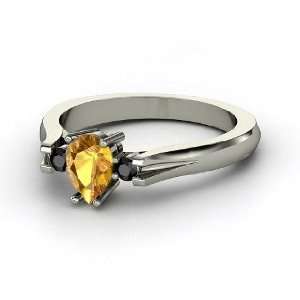   Ring, Pear Citrine Sterling Silver Ring with Black Diamond: Jewelry