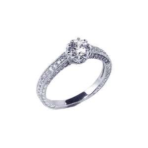  Sterling Silver Round CZ Filigree Engagement Ring Size 5 Jewelry