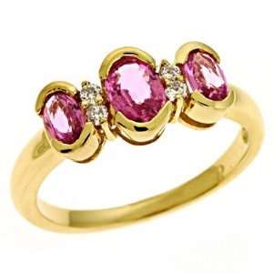    14k Yellow Gold Pink Sapphire. Diamond Ring   JewelryWeb: Jewelry