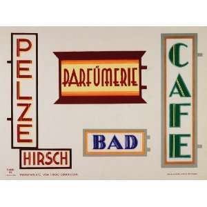  1932 Art Deco Ad Sign Furs Cafe Perfume Shop Lithograph 