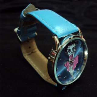 New Blue Betty boop girl quartz Belt Wrist Watch  