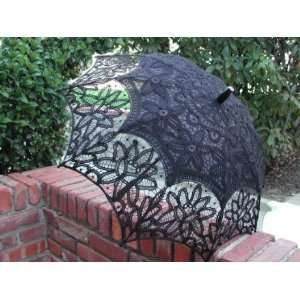  Large Black Lace Parasol with Black Handle.: Everything 