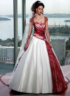 White + Red wedding dress evening dress ball gown veils Bead  