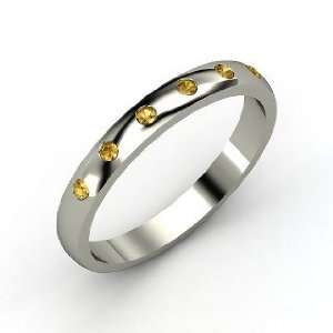  Six Stone Button Band, 14K White Gold Ring with Citrine Jewelry
