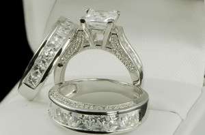 HIS HERS Engagement Wedding Band Ring Set mens womens  