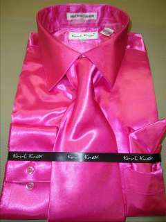   Knox Shiny Fuschia Hot Pink Silky Satin Formal Dress Shirt Tie & Hanky