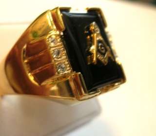 Masonic Black Onyx, 18 kt. Gold ep Mens Ring Sizes 8   14  