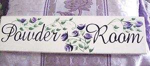 Chic and Shabby Sign Powder Room Purple Roses  