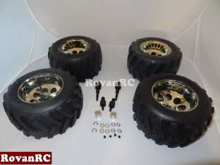   Truck Tires on chrome rims with adapters fits HPI Baja 5T Truck