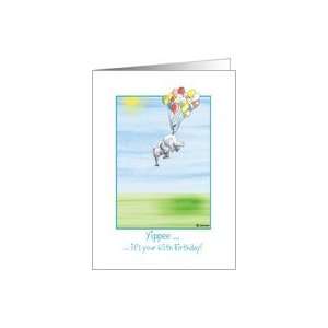   65th Birthday, cute Elephant flying with balloons Card Toys & Games