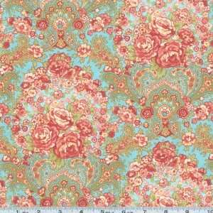   Chorus Rose Cluster Aqua Fabric By The Yard: Arts, Crafts & Sewing