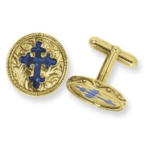    Gold tone Blue Enameled Cross Cuff Links/Mixed Metal Jewelry