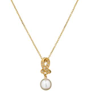 Pave Set Ribbon Drop Pearl 16 18 Rolo Chain Necklace  
