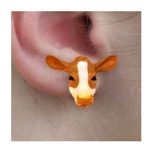  Guernsey Cow   Farm Animal Figurine Earrings Post 
